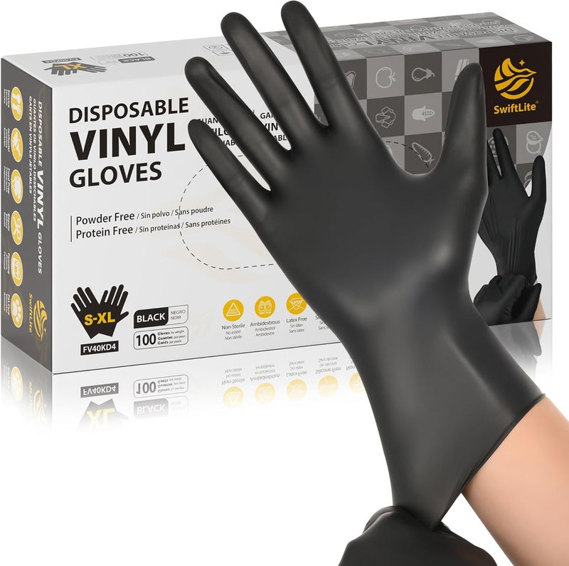 Swift Lite Black Vinyl Gloves, Food Grade Gloves Disposable Latex Free & Powder Free, Guantes for Cleaning Cooking Food Prep - Image 1